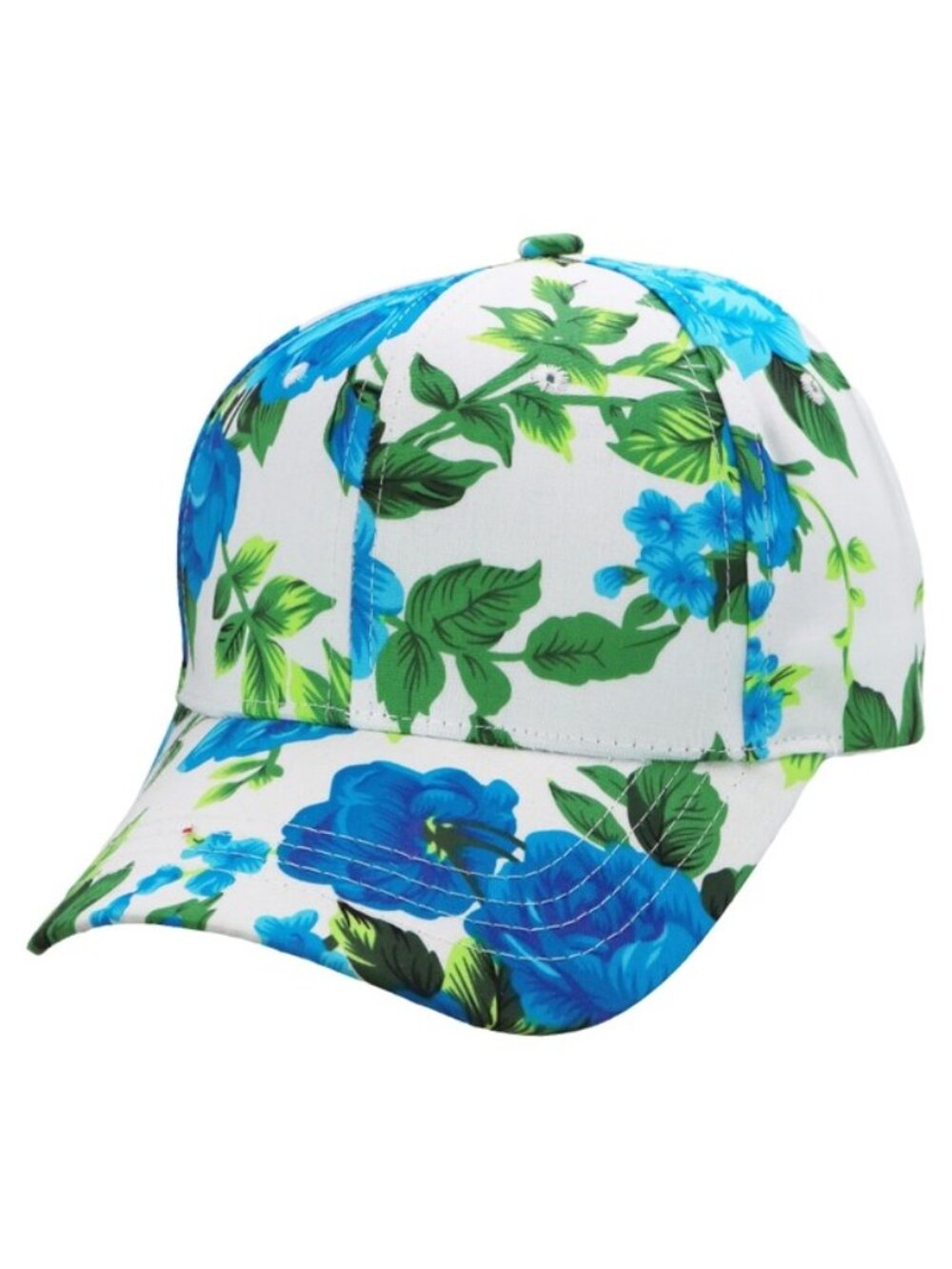 Floral Peony Garden Leaves Baseball Cap Hat BLUE